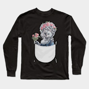 Cat Impersonate Queen Marie Antoinette Holdin Flower Long Sleeve T-Shirt